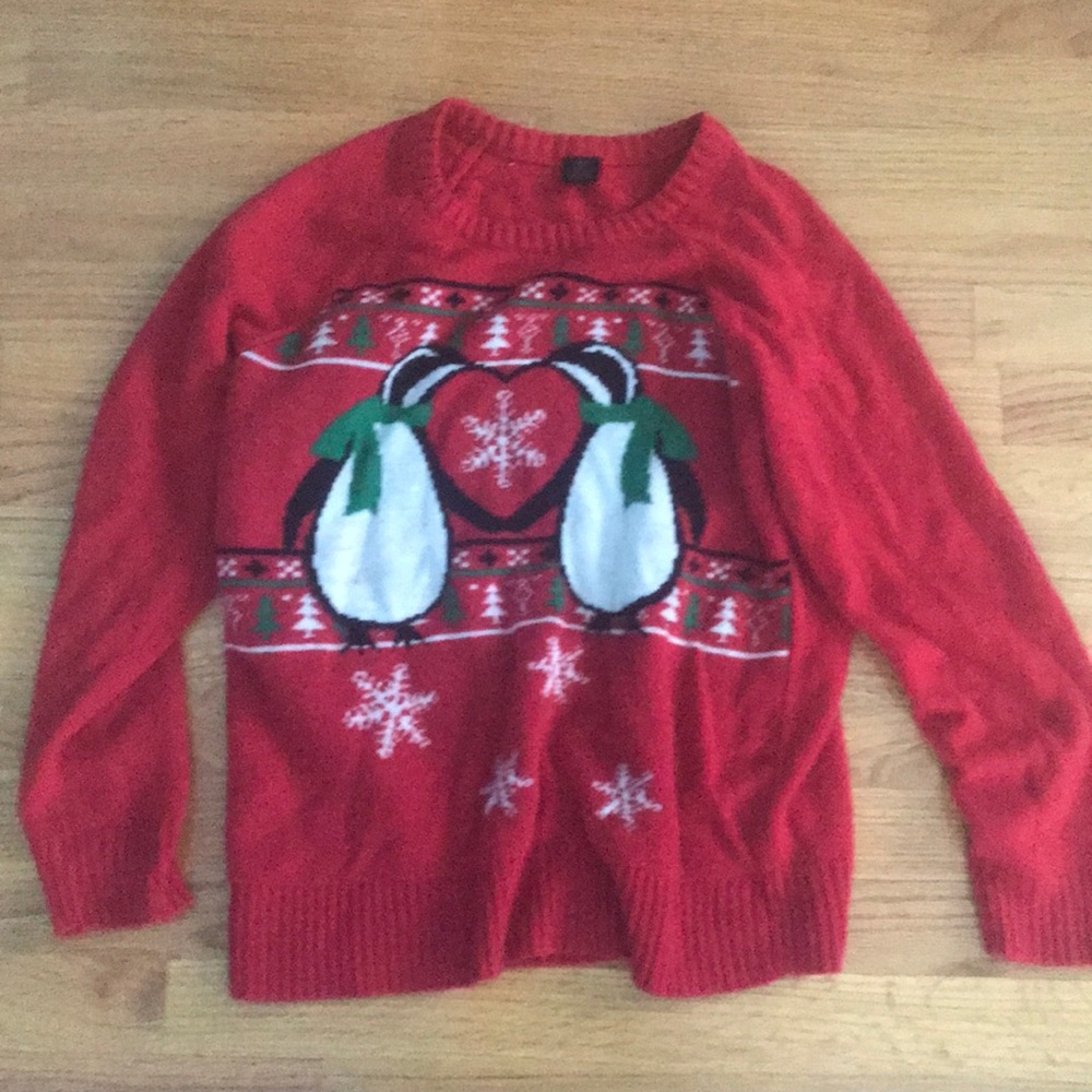 Red penguin heart sweater
